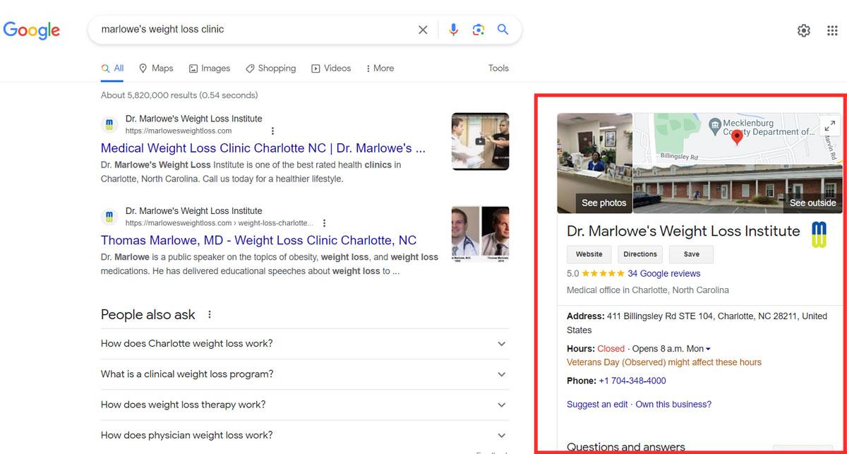 Google my business weight loss clinic example
